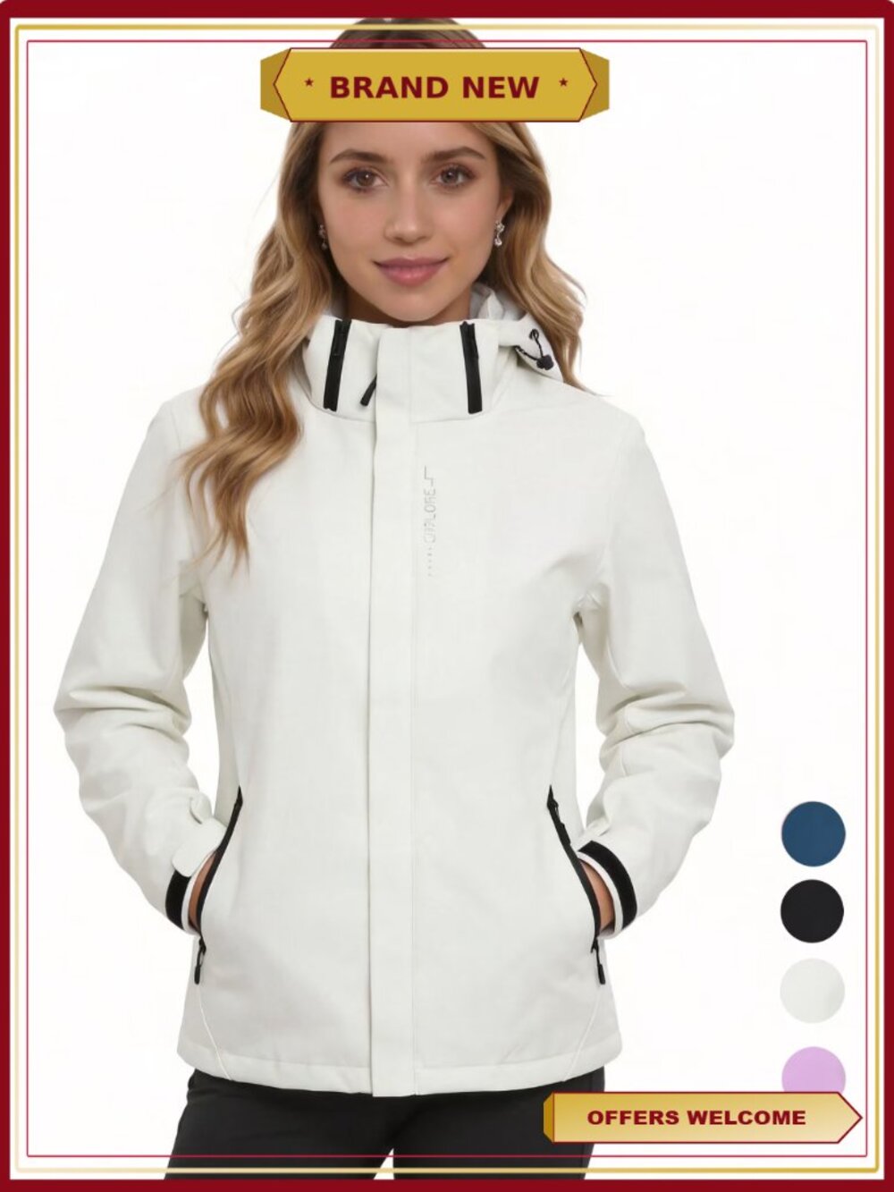 Women's Waterproof Rain Jacket with Hood, Lightweight Windbreaker for Hiking